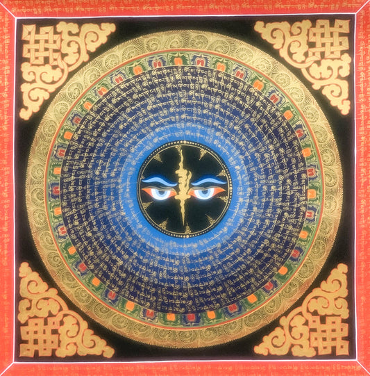 Buddha Eye Om Mantra Mandala Tibetan Thangka Painting Original Hand Painted Meditation Art/Wall Hanging
