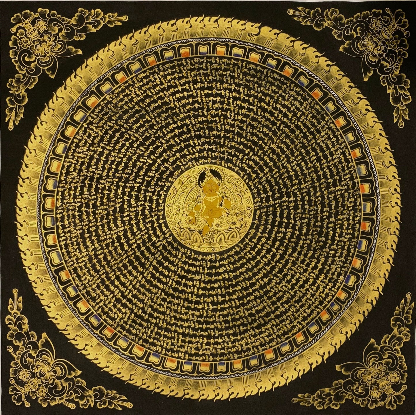 Zambala/ Jambhala  Mantra Mandala Large Tibetan Thangka Painting, Original Hand-Painted Art for Meditation, Healing, Home Decor