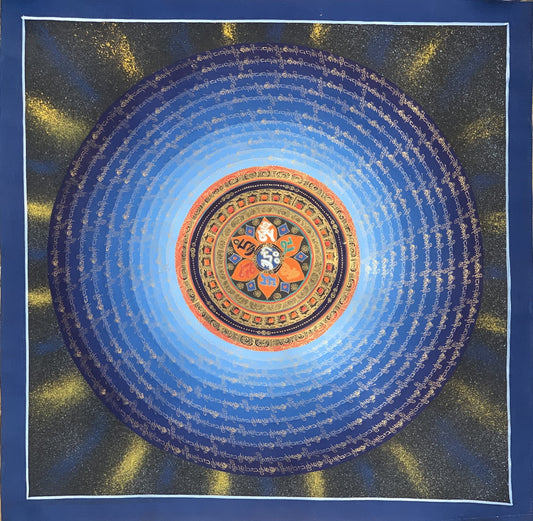 Sacred Tibetan Om Mantra Mandala Wheel of Life  Wheel of Time Tibetan Thangka Painting Original Hand Painting, Meditation Art
