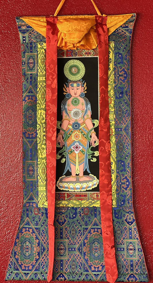 7 Yogic Chakras, Kundalini Energy, Kundalini Yoga, Thangka Painting, Original Art, Male Body with  Silk Premium Brocade