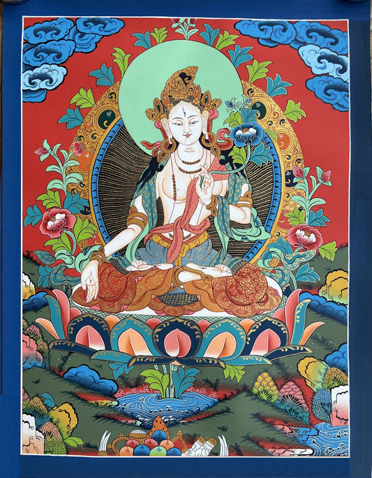 White Tara/Mother Tara/ Mother Goddess Masterpiece Tibetan Thangka Original Hand-Painting Buddhist Meditation Art