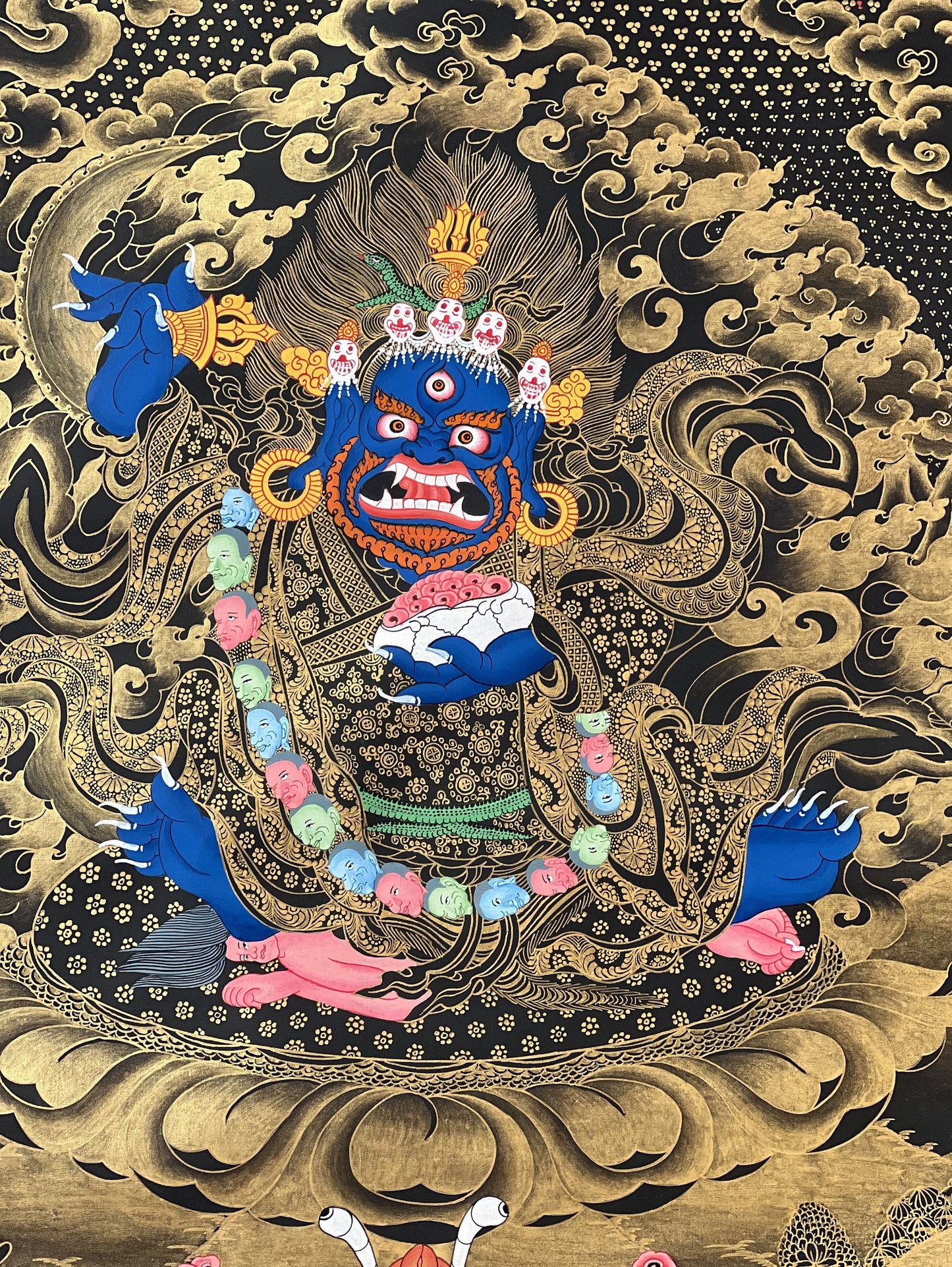 2-Armed  Semi Wrathful Mahakala/ Kalabhairava Master Quality Original Tibetan Thangka Painting/ Hand Painting/ Buddhist Art