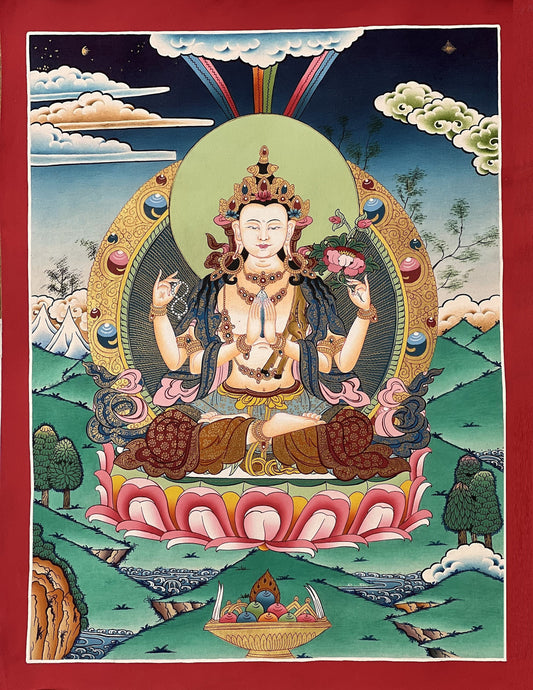 Avalokiteshvara/ Chyangresi/ Chenrezig, Master Quality Gold Tibetan Thangka Painting Original Buddhist Art/ Hand Painting