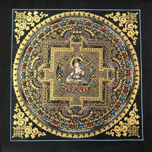 White Tara Mandala Tibetan Thangka Painting, Original Hand-Painted Art for Meditation, Healing, Home Décor/ Wall Hanging