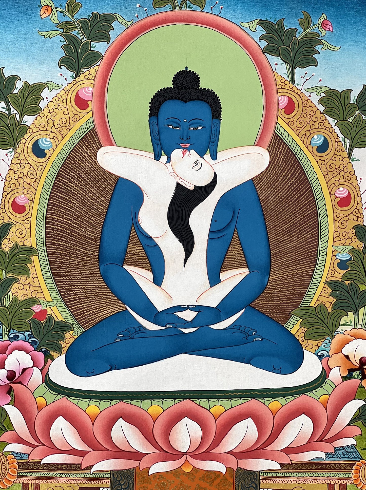 Buddha Shakti/ Samantabhadra Bodhisattva High Quality Masterpiece Tibetan Thangka Painting Original Healing and Meditation Art