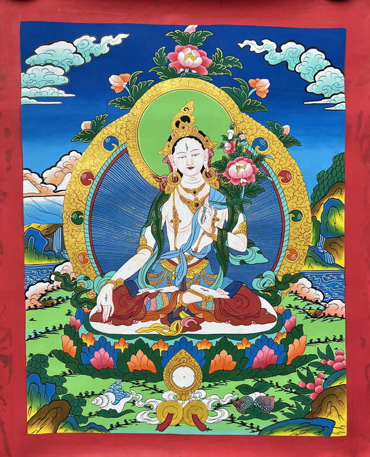 White Tara/Mother Tara/ Mother Goddess Master-Quality Tibetan Thangka Painting Original Hand-Painted Meditation Art