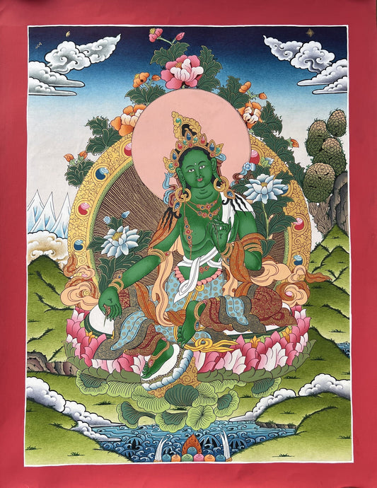 Green  Tara, Shyamatara, Goddess of Compassion, High Quality Masterpiece Tibetan Thangka Painting, Original Art
