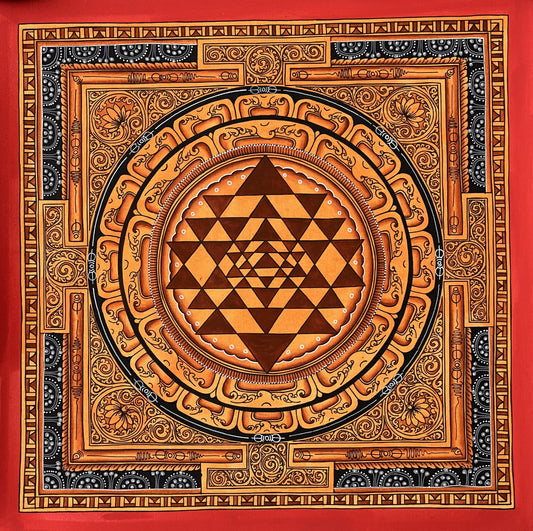 Sriyantra/ Sri Yantra/ Shri Yantra Mandala Master Quality Thangka Original Hand-Painting/Art for Energy Positivity and Good Luck