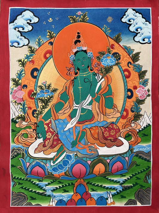 Green Tara/ Shyamatara/ Mother Goddess Master Quality Tibetan Thangka Painting Original Buddhist Meditation Art