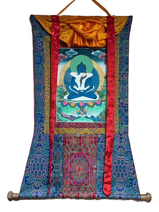 Buddha Shakti Samantabhadra Master Quality Tibetan Thangka Painting Original Art with Premium Silk Brocade