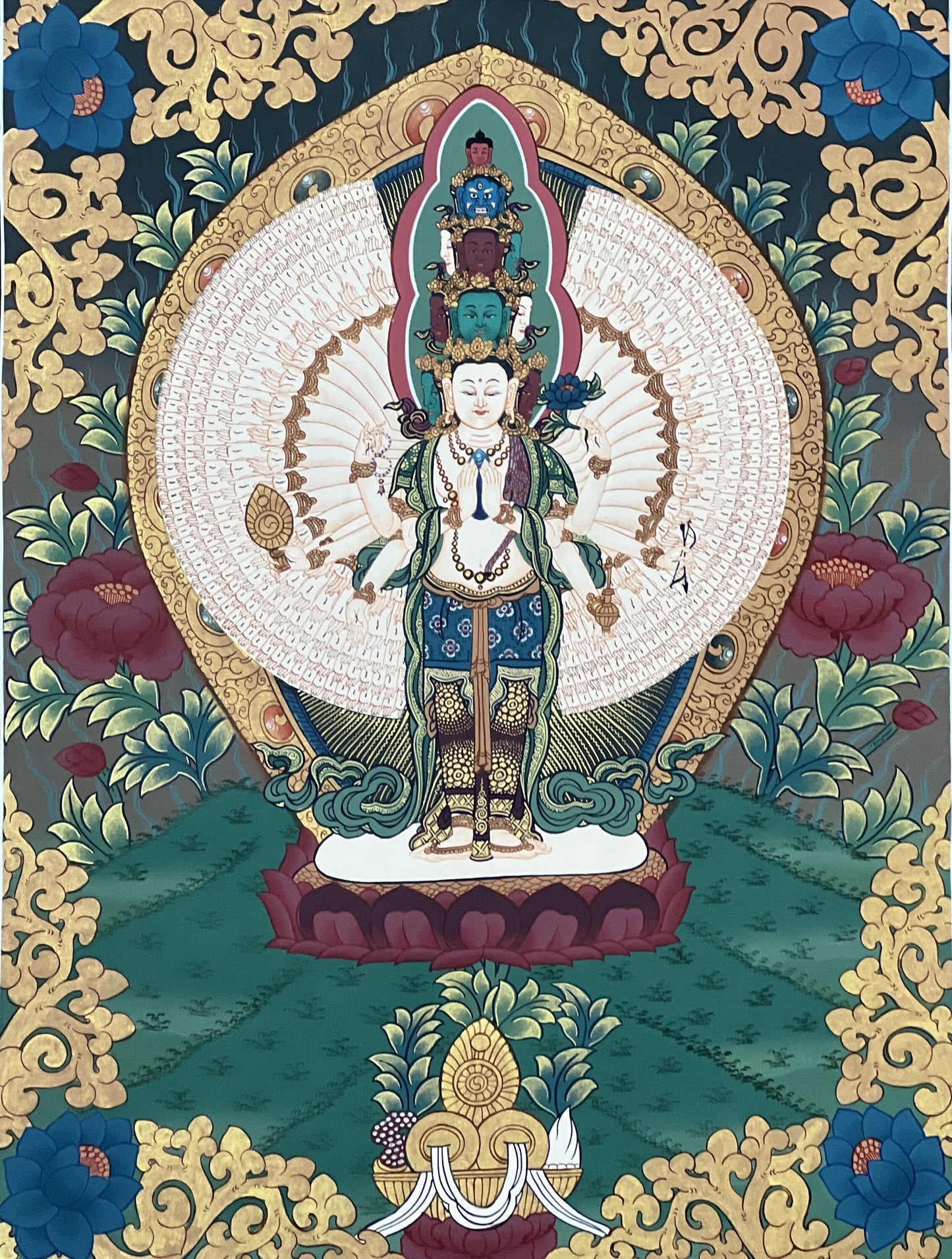 1000 Armed Sahastrabhuja Avalokitesvara Chenrezig Masterpiece Tibetan Thangka Painting Hand Painting Original Art