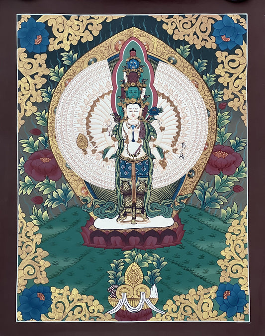 1000 Armed Sahastrabhuja Avalokitesvara Chenrezig Masterpiece Tibetan Thangka Painting Hand Painting Original Art