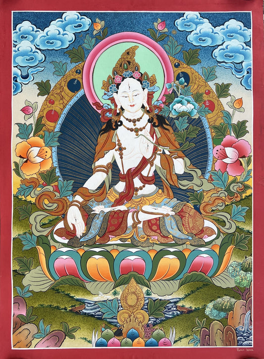White Tara/Mother Tara/ Mother Goddess Masterpiece Gold Tibetan Thangka Original Hand-Painting Buddhist Meditation Art
