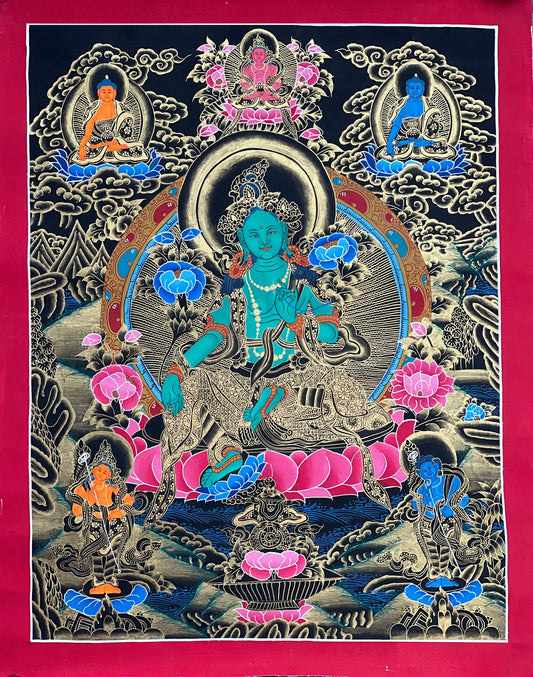 Green Tara/ Shyamatara Mother Goddess Master Quality Tibetan Thangka Painting Original, Hand-painted  Buddhist Art