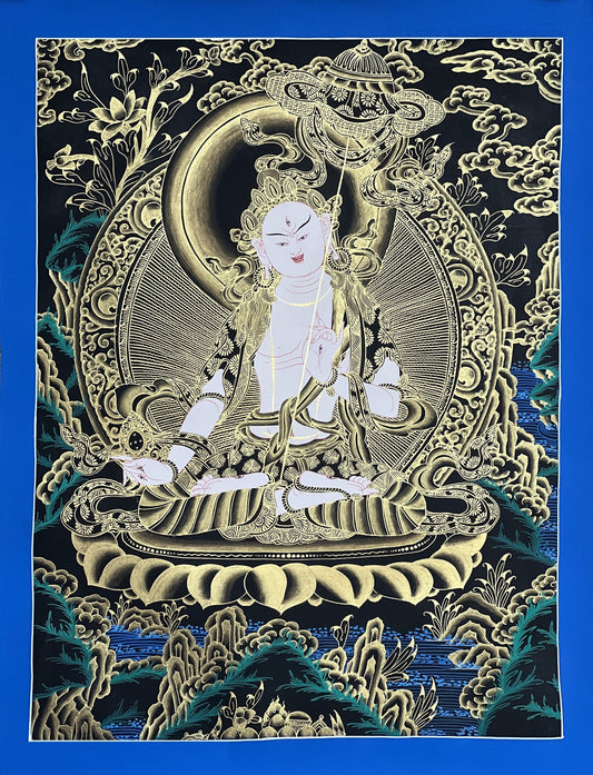 Sitatapatra/ DUKKAR/ DHUKAR /Lady of white Umbrella  Goddess of Protection Original Tibetan Thangka Painting Meditation Art