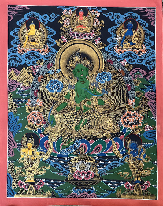 Green Tara/Shyamatara/ Mother Goddess Tar Master Quality Tibetan Thangka Painting Original Hand- painted Meditation Art