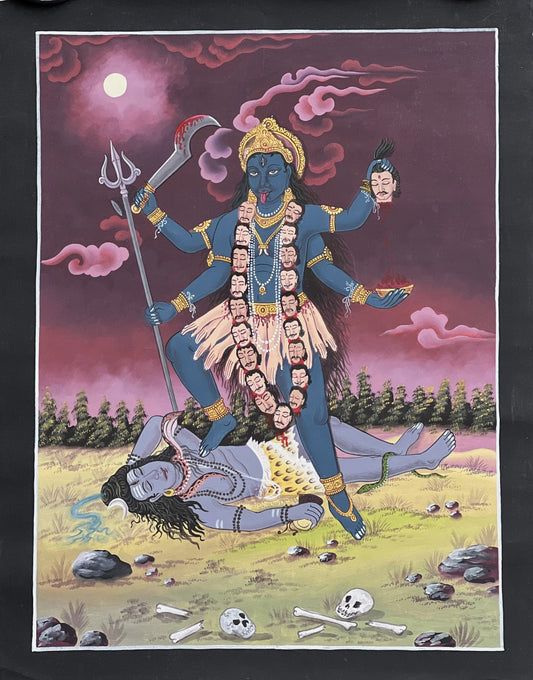 Kali/ Mahakali Divine Universal Power - Original Masterpiece Newari Paubha/Pauva Thangka Painting/ Exquisite Hindu Art