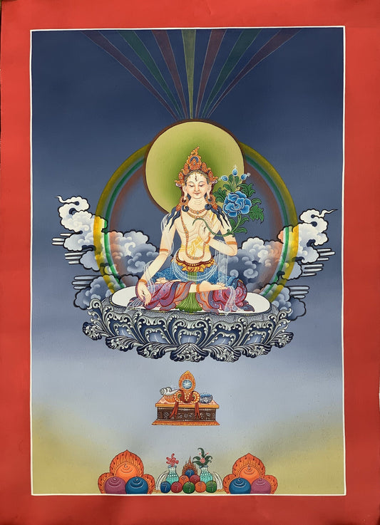 White Tara/ Mother Goddess Masterpiece Tibetan Thangka Painting/ Meditation Art /Wall Hanging Original Hand Painting