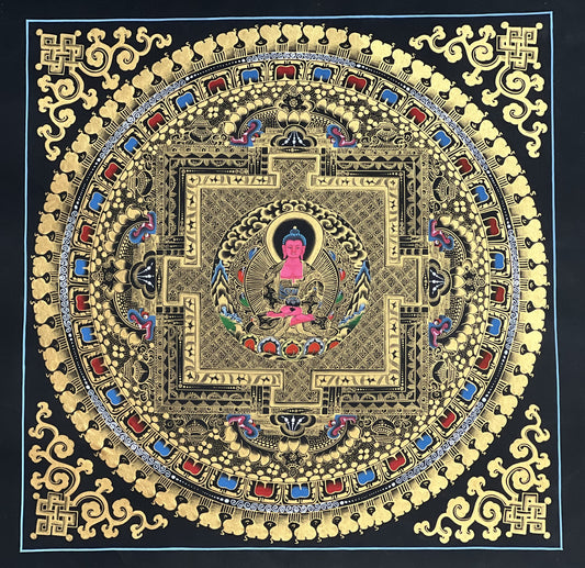 Amitabha Buddha Mandala Tibetan Thangka Painting, Original Hand-Painted Art for Meditation/ Healing/ Home Decor