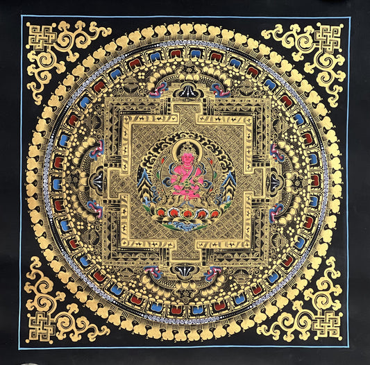 Amitayus Buddha Mandala Tibetan Thangka Painting, Original Hand-Painted Art for Meditation/ Healing/ Home Decor