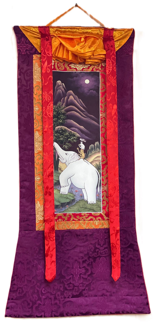 Four Harmonious Friends Traditional Newari Paubha  Thangka Painting Original Masterpiece Art with Silk Brocade