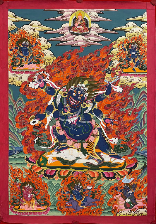 6-Armed  Mahakala Dharmapala Protector God Larger Masterpiece Tibetan Thangka Painting Original Hand-painted Tantra  Meditation Art