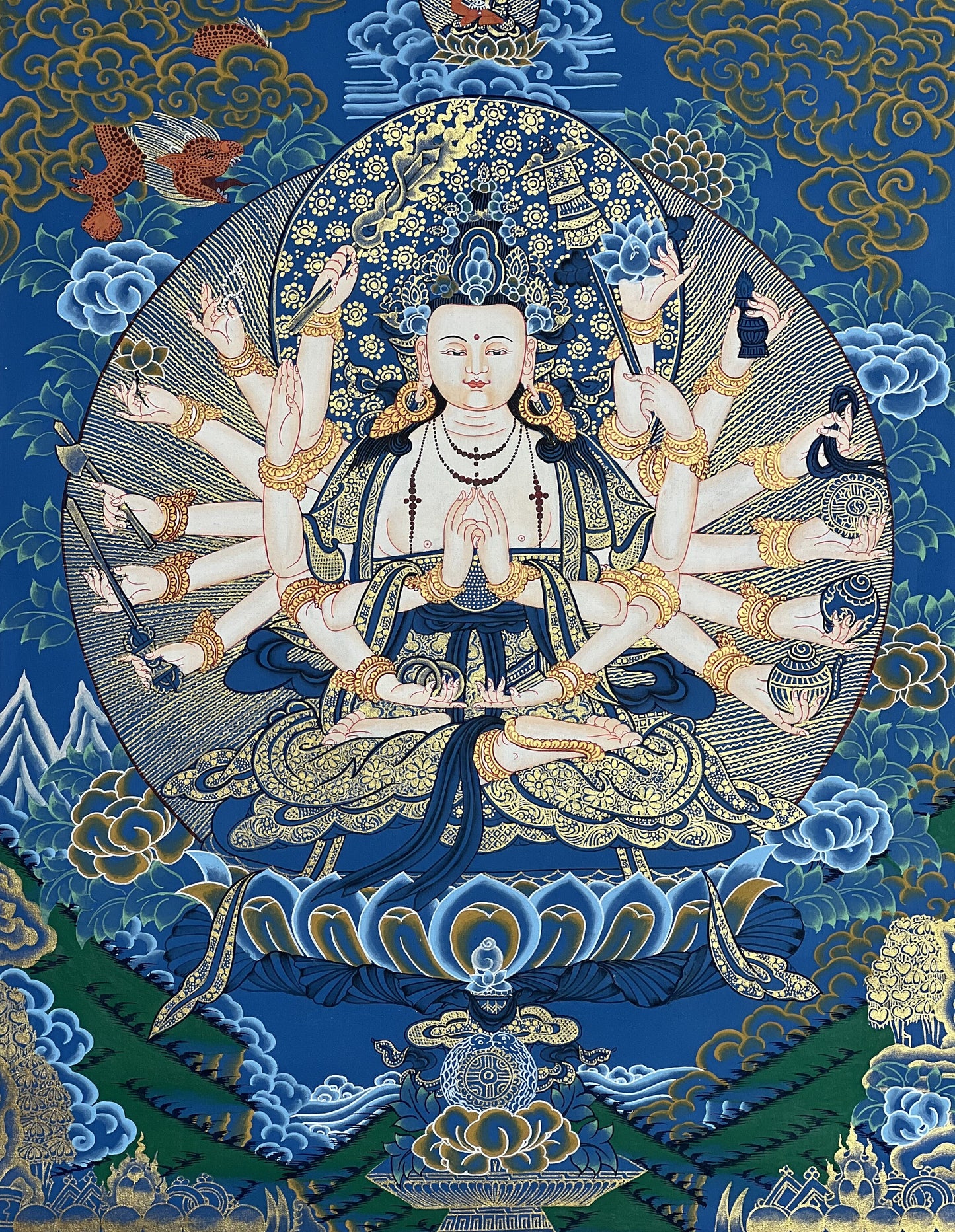 18 Armed Mother Goddess Chandi/Chundi/Cundi Master Quality Tibetan Thangka Painting/ Original  Hand Painting /Meditation Art