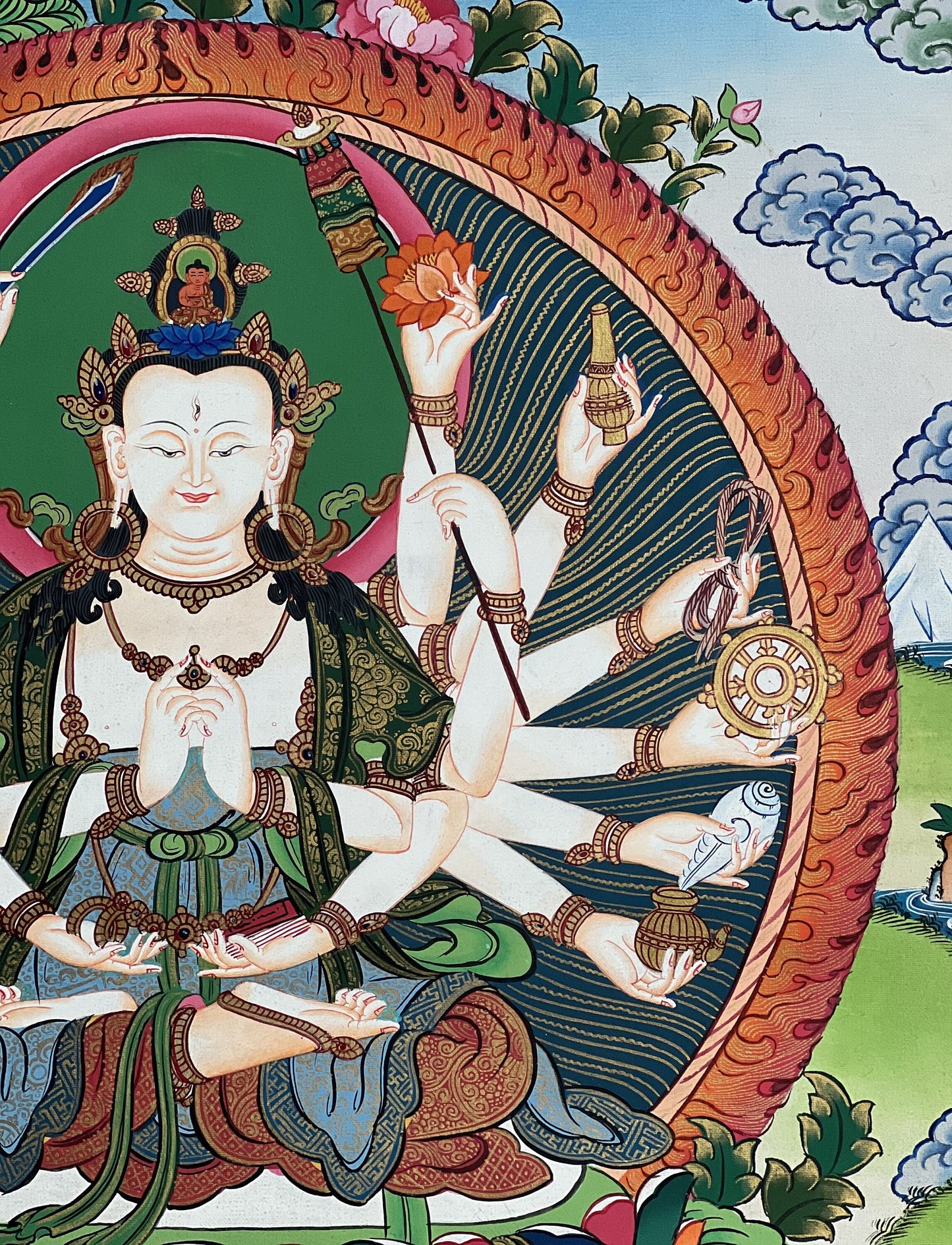 18 Armed Mother Goddess Chandi/Chundi/Cundi Master Quality Tibetan Thangka Painting/ Original  Hand Painting /Chundi Tantra Art from Nepal