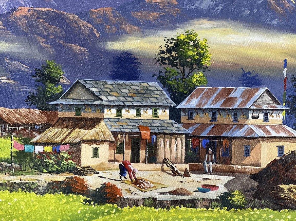 Mountain and People - Tibetan Thangka Art