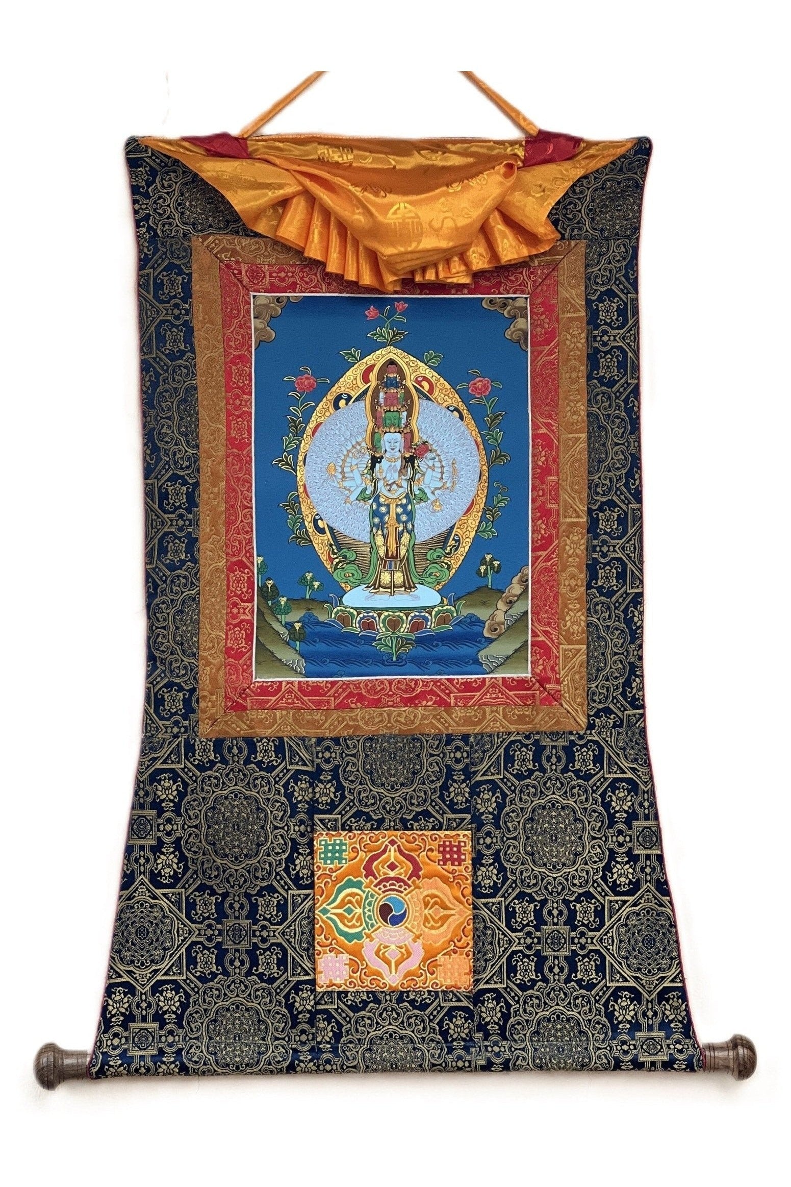 1000 - ARMED Bodhisattva Avalokitesvara/ Lokeshwor/ God of Compassion Original Tibetan Thangka Art/ Hand - Painting for Peace and Wellbeing - Tibetan Thangka Art