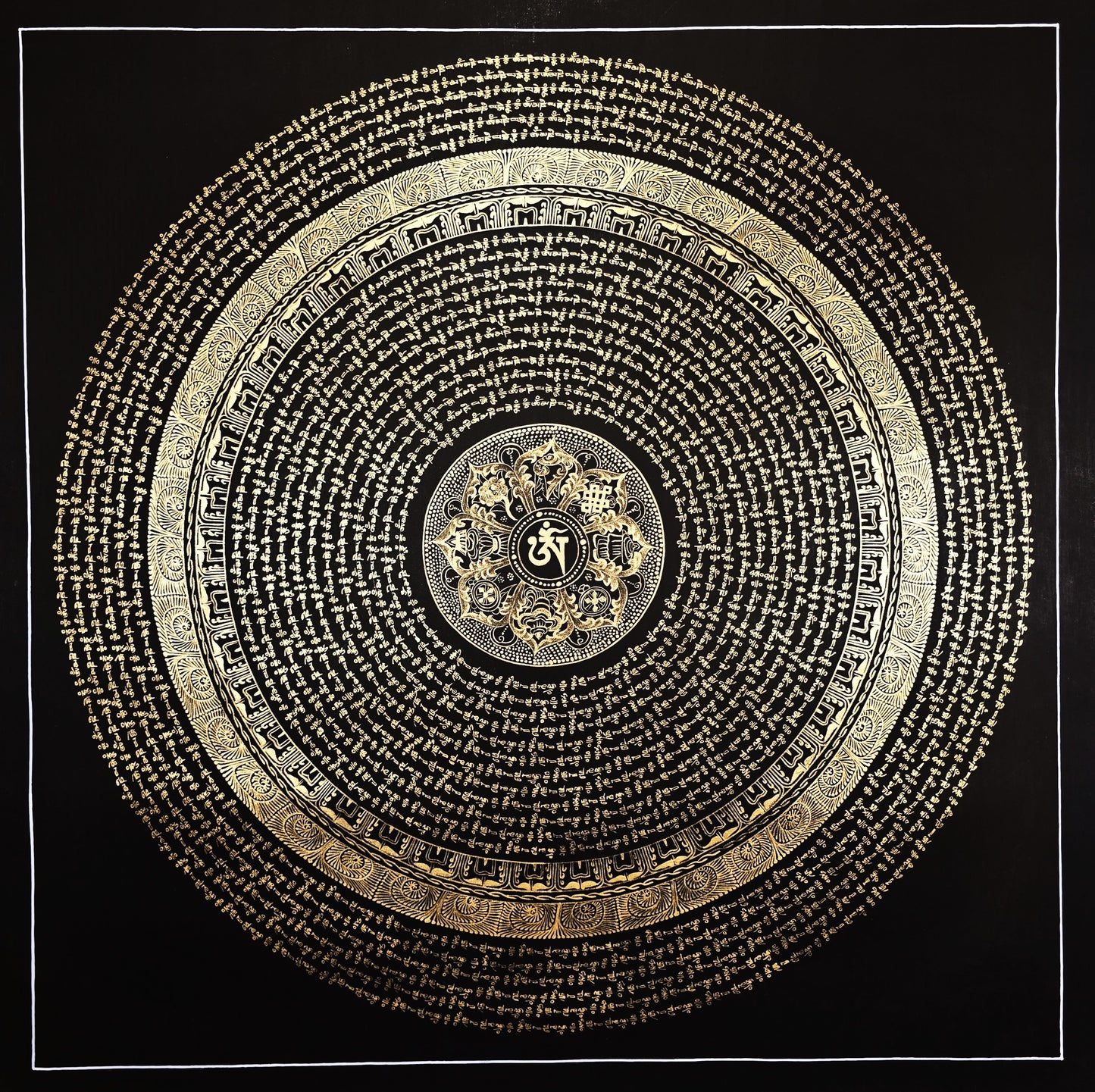 Tibetan Om/ Om Mani Padme Hum Mantra Mandala Wheel of Life  Black and Gold Original Thangka Painting /Meditation Art/Wall Hanging (Copy)