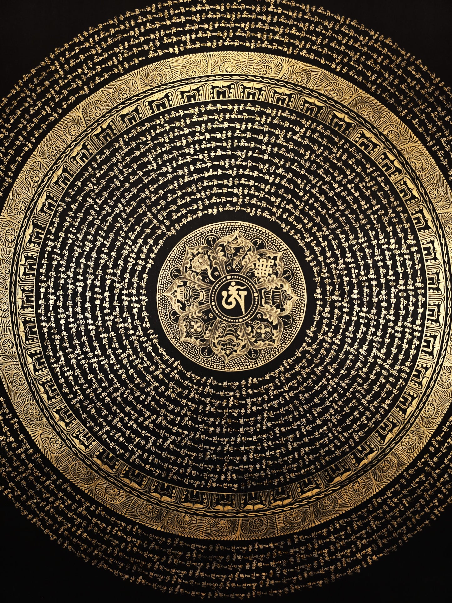 Tibetan Om/ Om Mani Padme Hum Mantra Mandala Wheel of Life  Black and Gold Original Thangka Painting /Meditation Art/Wall Hanging (Copy)