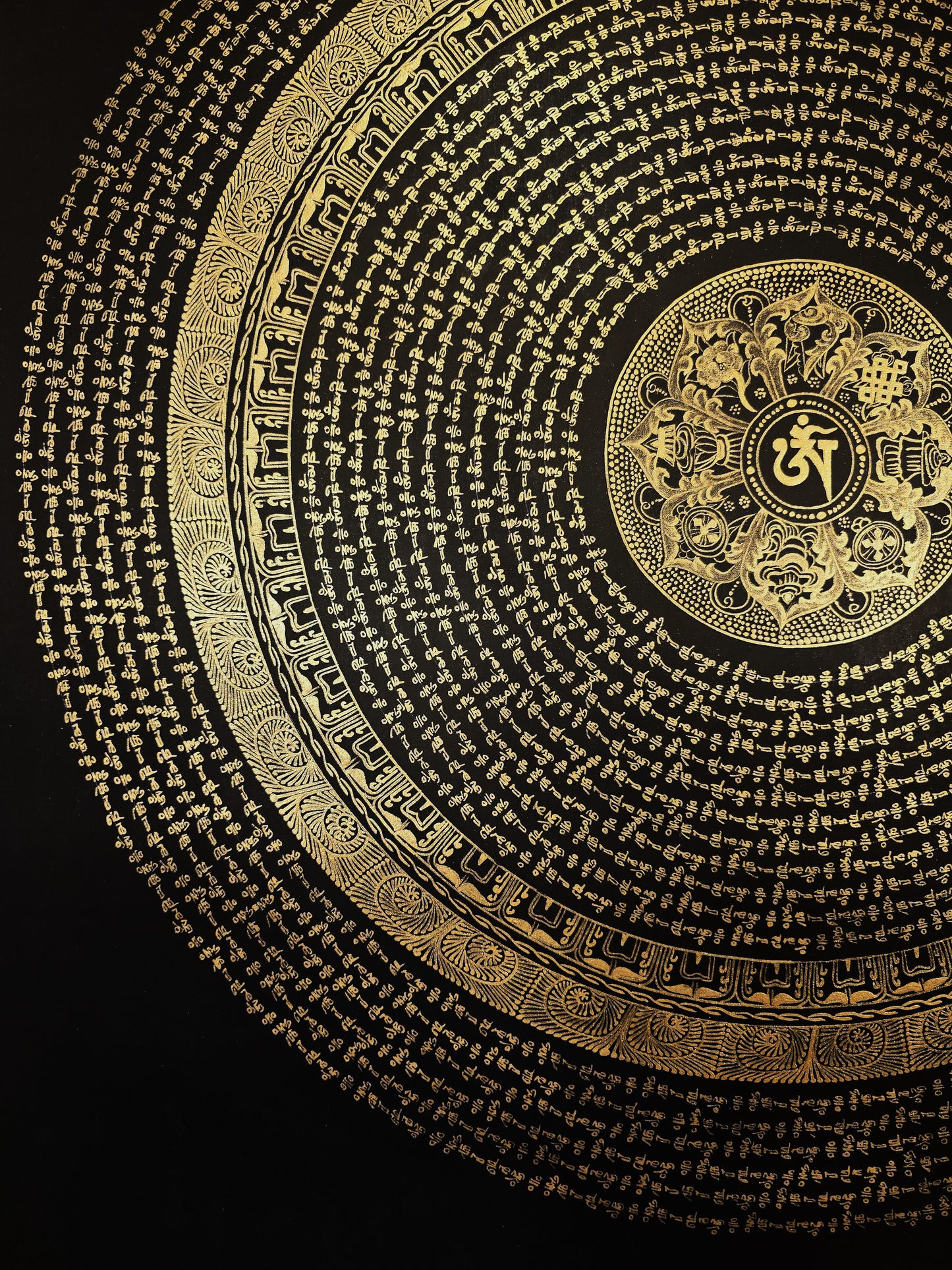 Tibetan Om/ Om Mani Padme Hum Mantra Mandala Wheel of Life  Black and Gold Original Thangka Painting /Meditation Art/Wall Hanging (Copy)