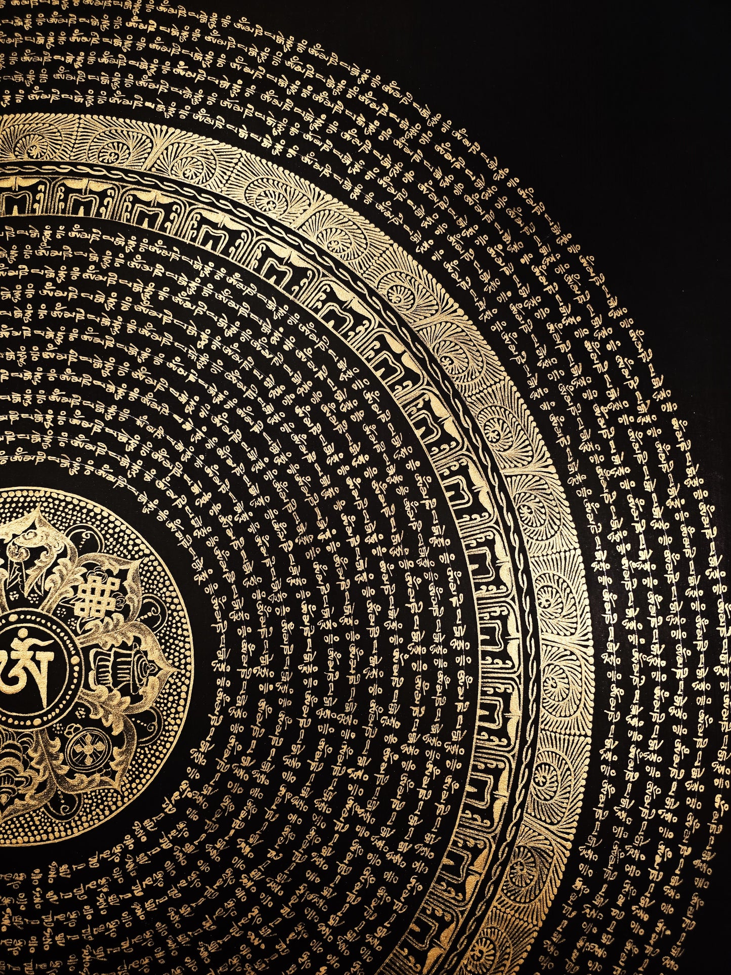 Tibetan Om/ Om Mani Padme Hum Mantra Mandala Wheel of Life  Black and Gold Original Thangka Painting /Meditation Art/Wall Hanging (Copy)