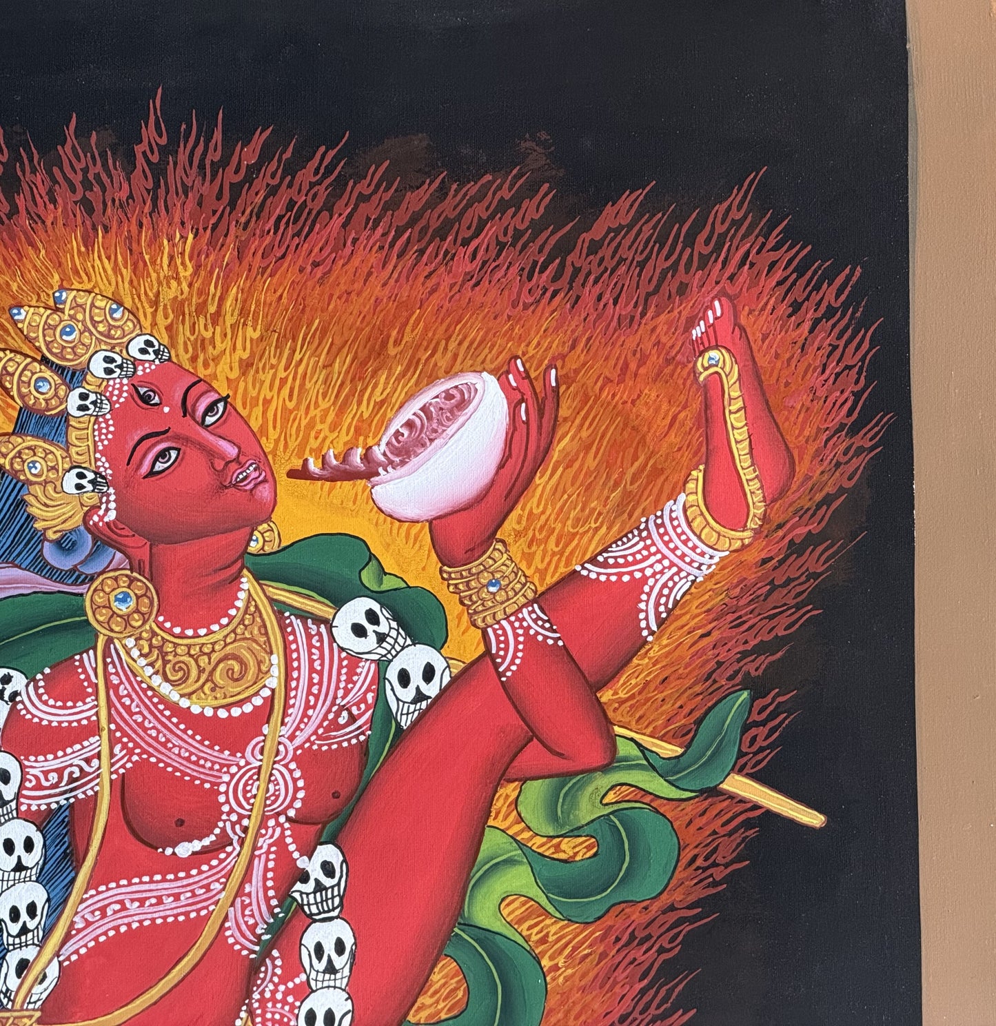 Original Hand-Painted Akash Yogini Newari Paubha Thangka Painting – Masterpiece Tibetan Buddhist Art