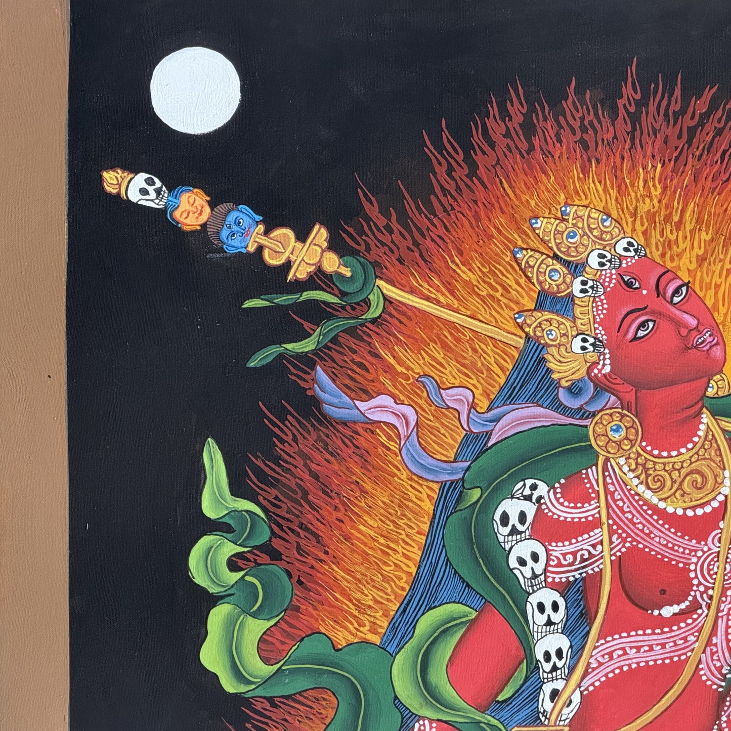 Original Hand-Painted Akash Yogini Newari Paubha Thangka Painting – Masterpiece Tibetan Buddhist Art
