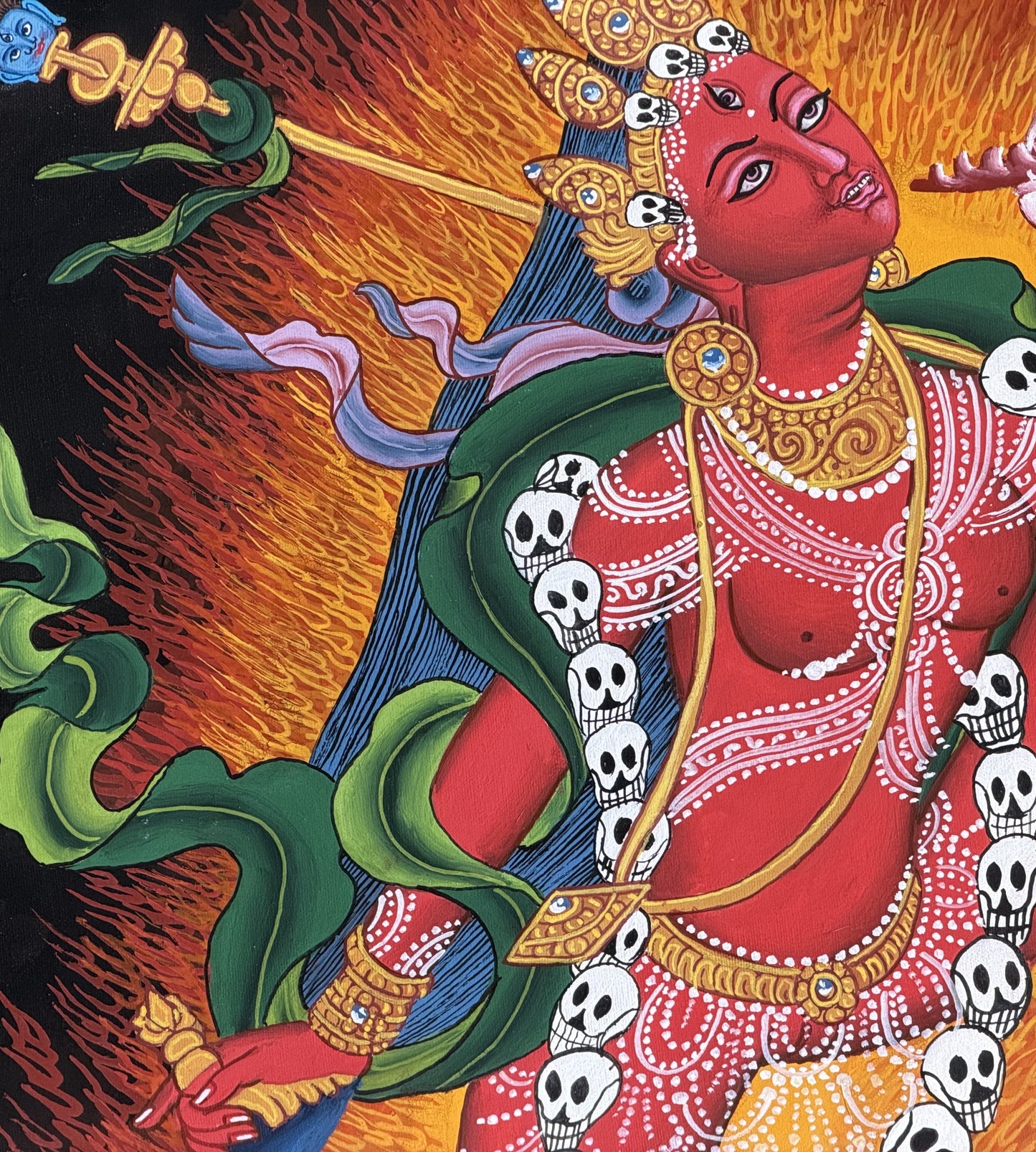 Original Hand-Painted Akash Yogini Newari Paubha Thangka Painting – Masterpiece Tibetan Buddhist Art