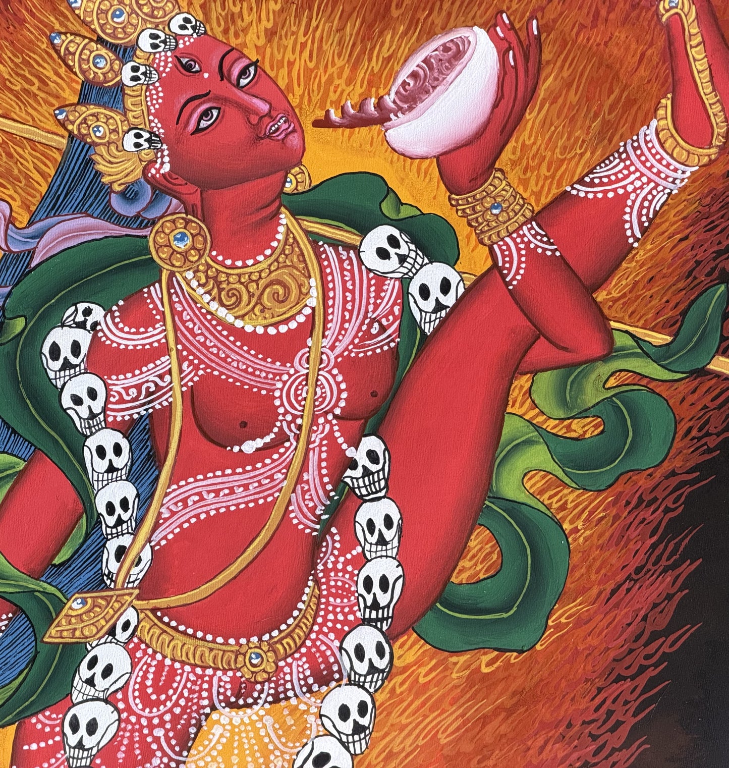 Original Hand-Painted Akash Yogini Newari Paubha Thangka Painting – Masterpiece Tibetan Buddhist Art