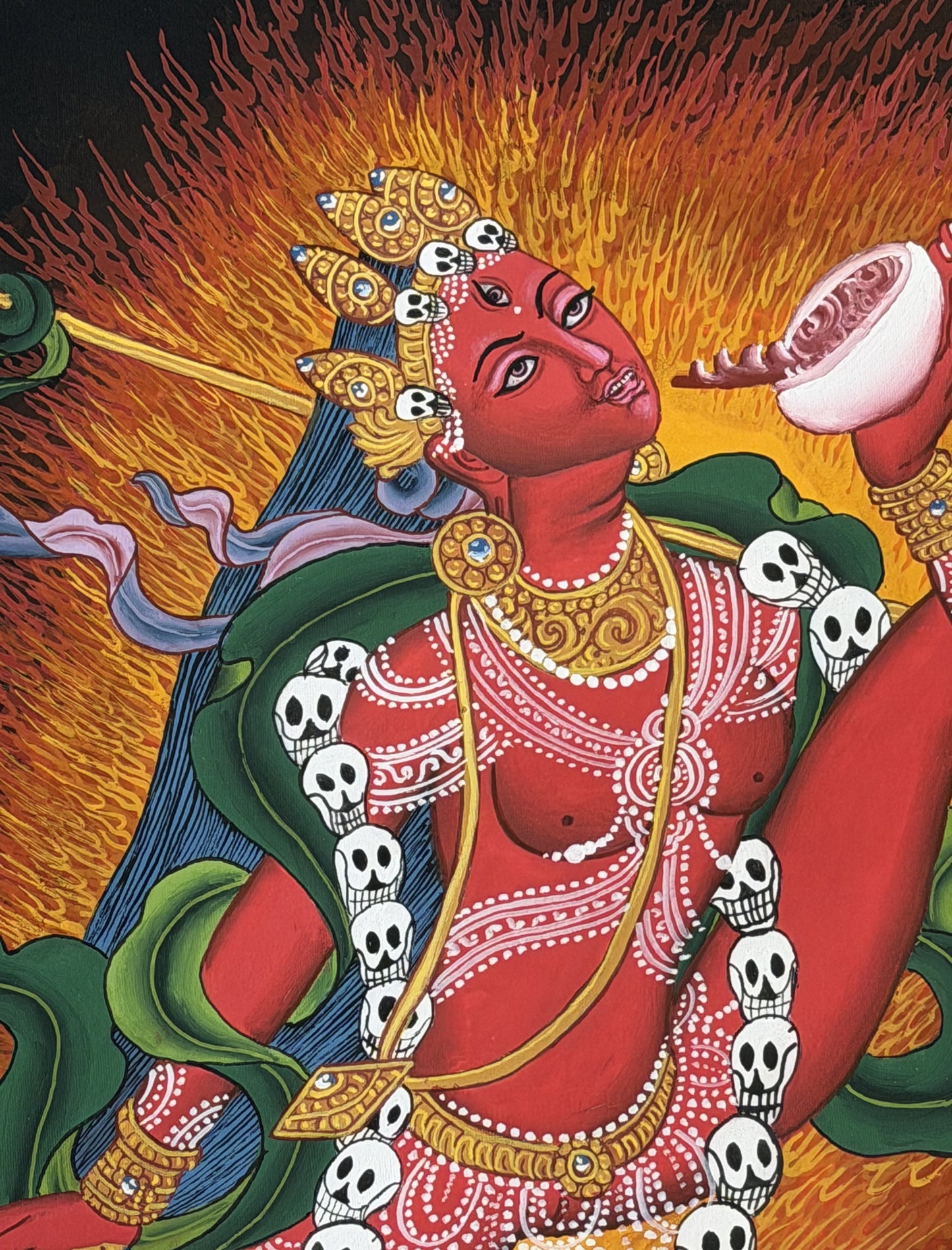 Original Hand-Painted Akash Yogini Newari Paubha Thangka Painting – Masterpiece Tibetan Buddhist Art