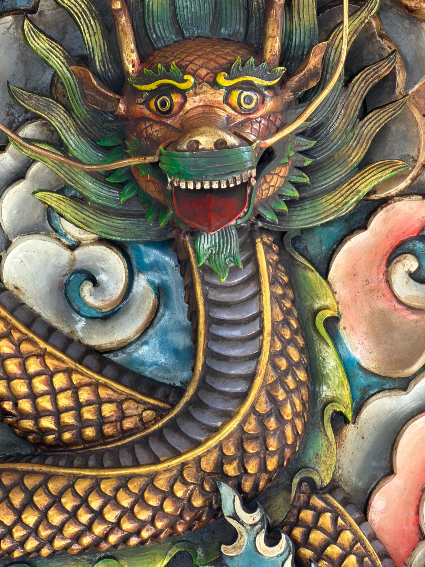 Handcrafted Copper Dragon Wall Hanging Gold-Plated Himalayan Feng Shui Protection Art – Large Statement Piece