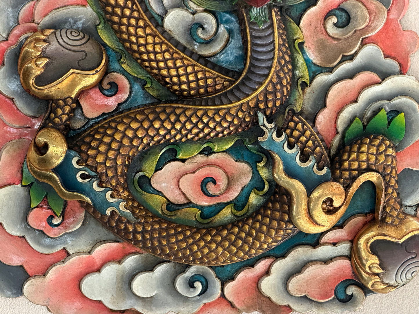 Handcrafted Copper Dragon Wall Hanging Gold-Plated Himalayan Feng Shui Protection Art – Large Statement Piece