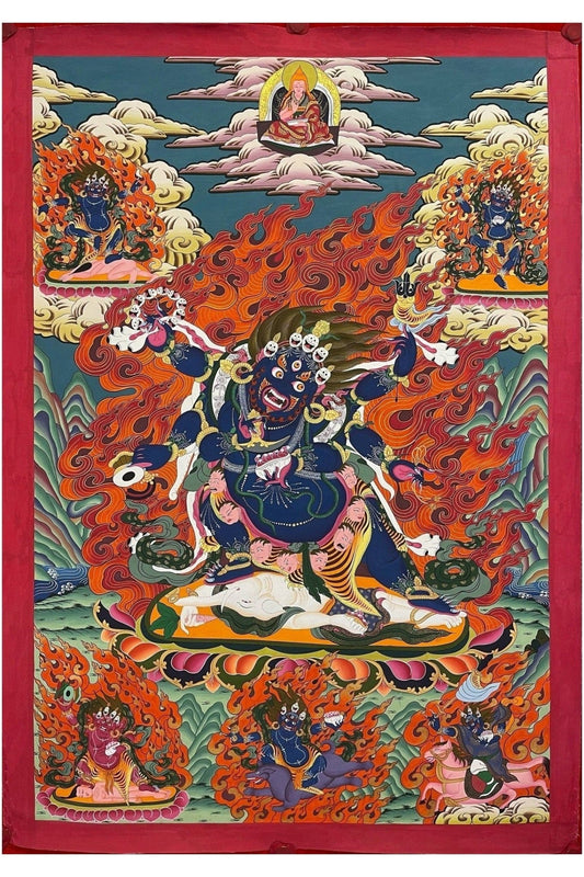 6 - Armed Mahakala Dharmapala Protector God Larger Masterpiece Tibetan Thangka Painting Original Hand - painted Tantra Meditation Art - Tibetan Thangka Art