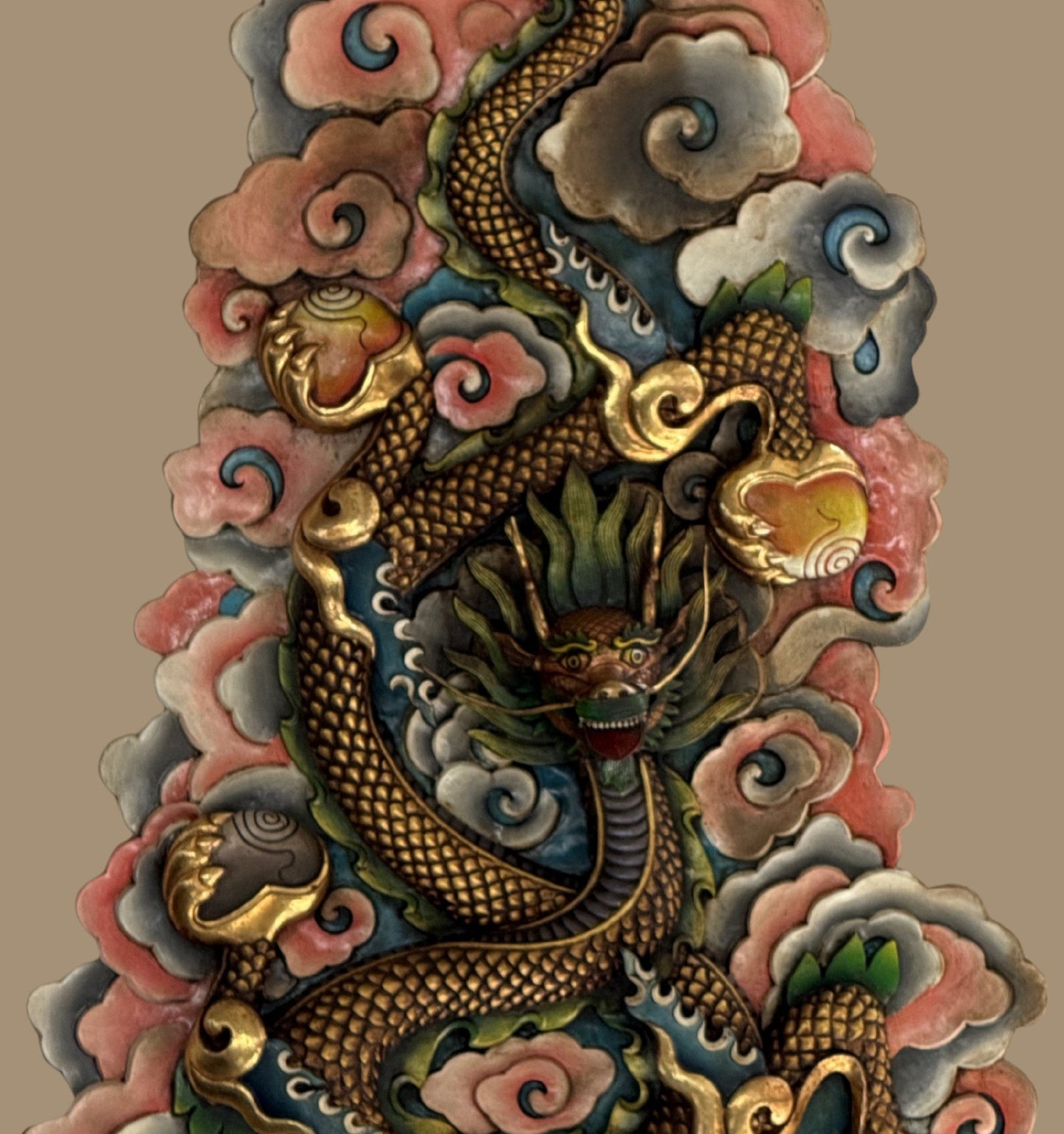 Handcrafted Copper Dragon Wall Hanging Gold-Plated Himalayan Feng Shui Protection Art – Large Statement Piece