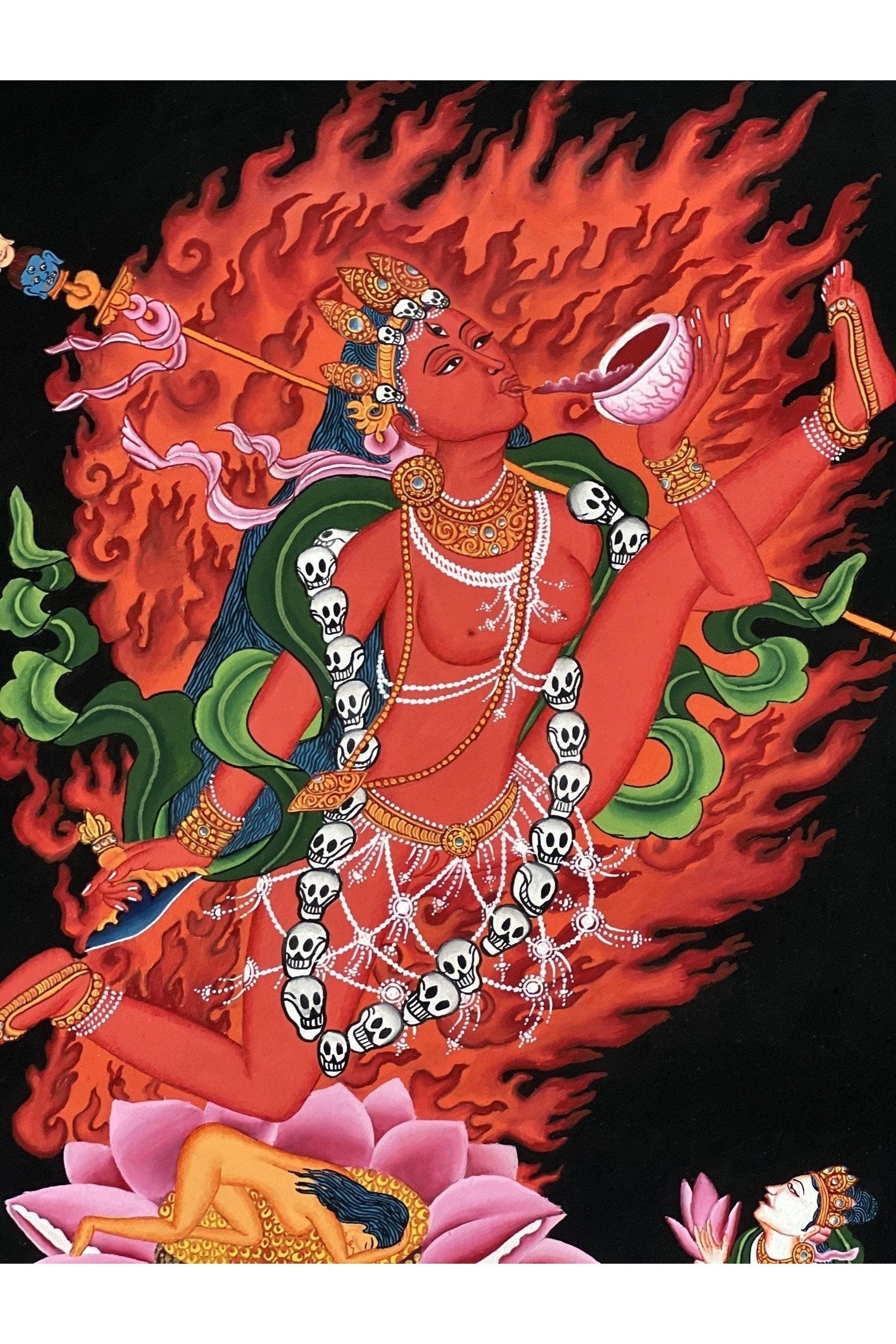 Akash Yogini/Jogini/ Bijeswori Flying Dakini OriginalHigh - Quality Masterpiece Tibetan Thangka/Newari Paubha/ Hand Painting Buddhist Art - Tibetan Thangka Art