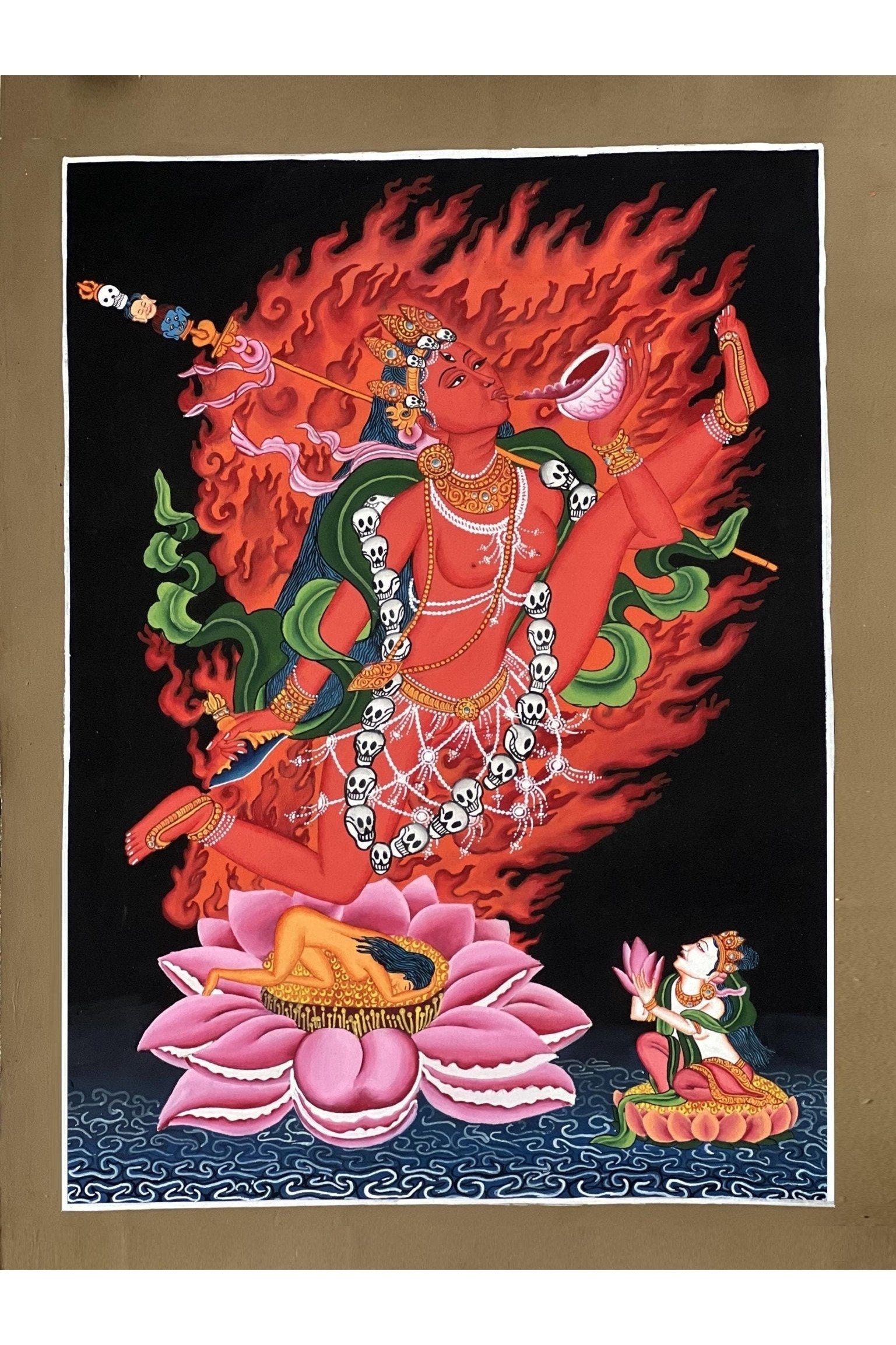 Akash Yogini/Jogini/ Bijeswori Flying Dakini OriginalHigh - Quality Masterpiece Tibetan Thangka/Newari Paubha/ Hand Painting Buddhist Art - Tibetan Thangka Art