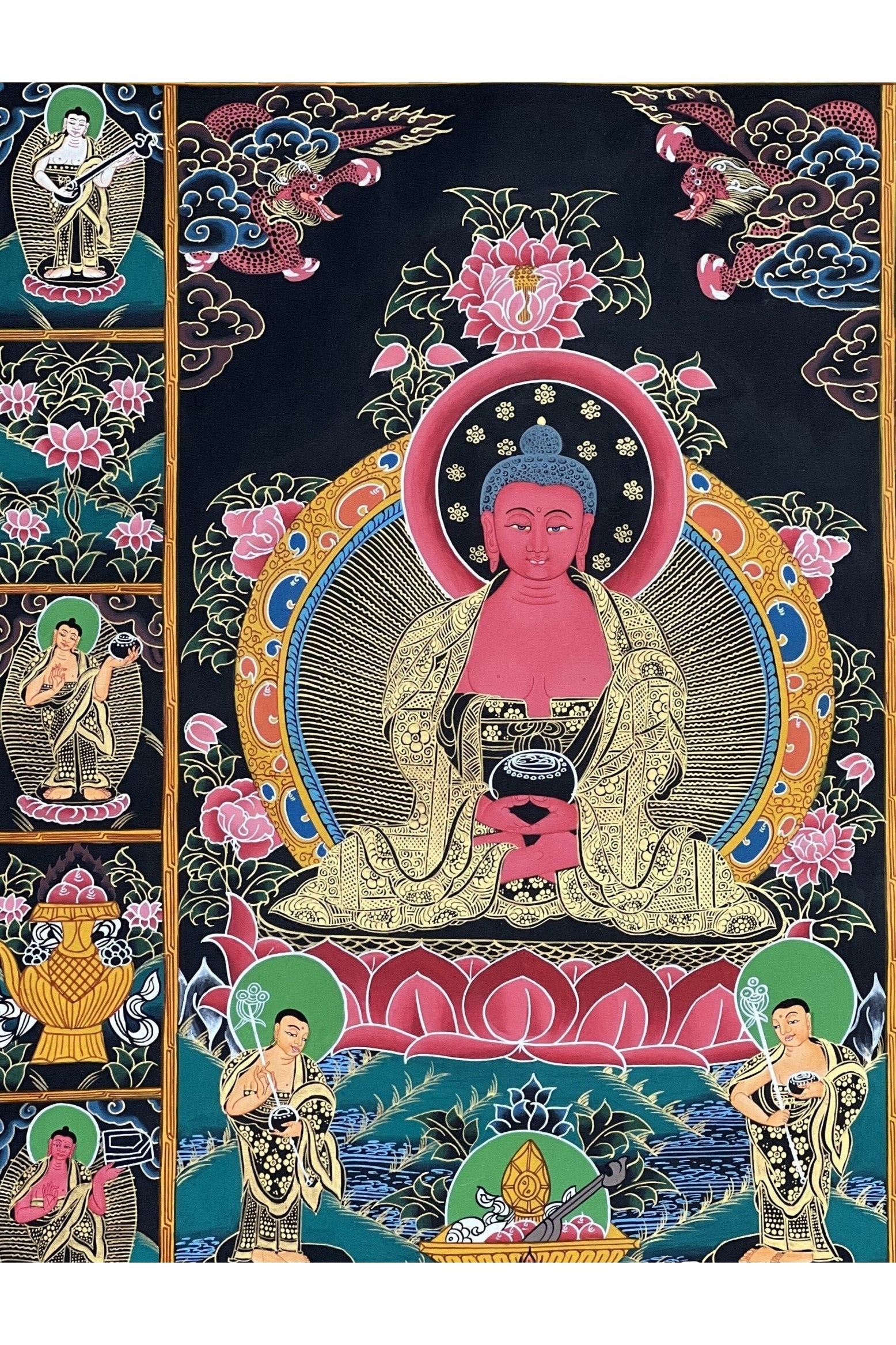 Amitabha Buddha/ Pure Land Sukhavati Large Masterpiece Original Tibetan Compassion Meditation Thangka Painting - Tibetan Thangka Art