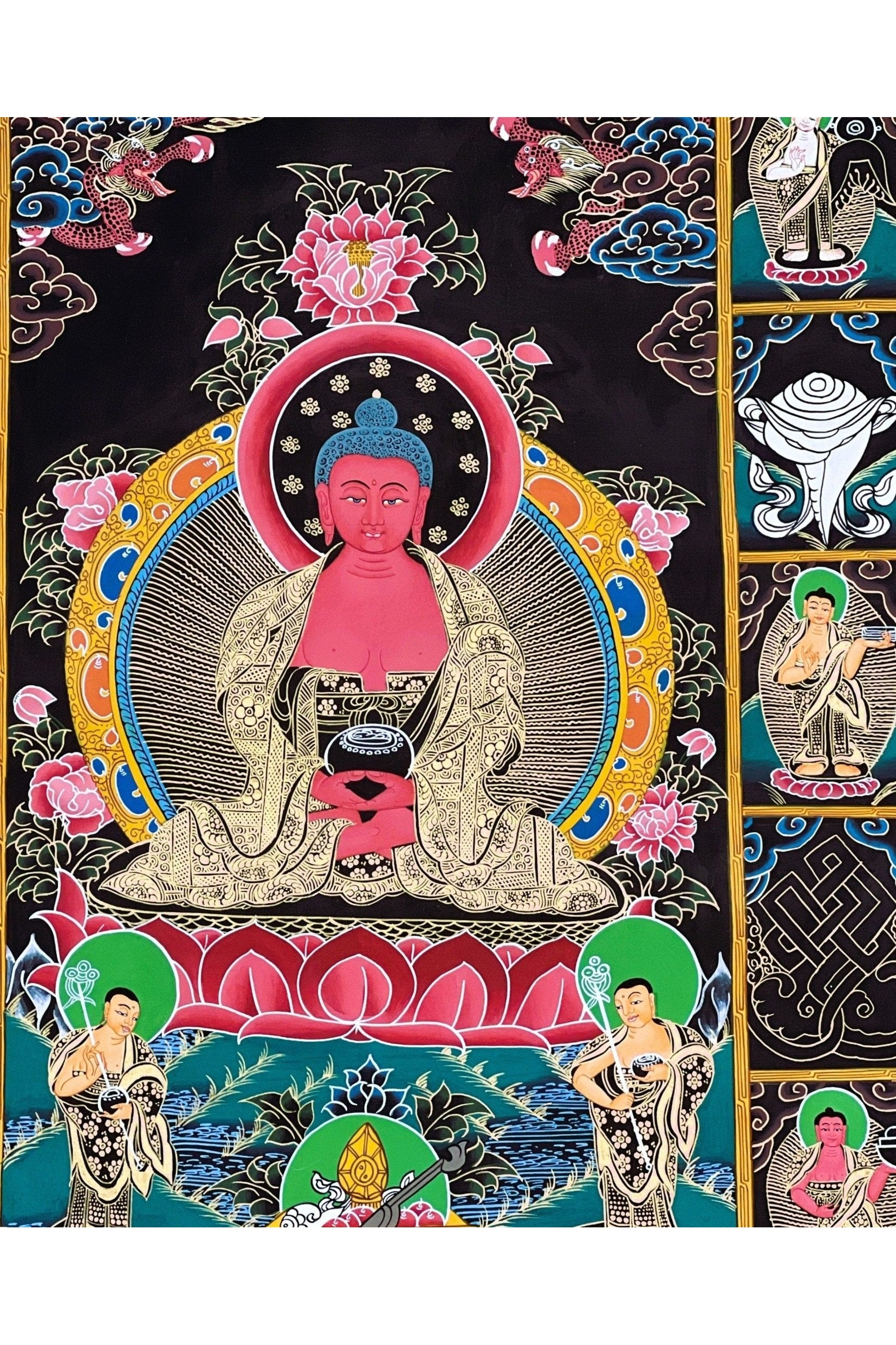 Amitabha Buddha/ Pure Land Sukhavati Large Masterpiece Original Tibetan Compassion Meditation Thangka Painting - Tibetan Thangka Art