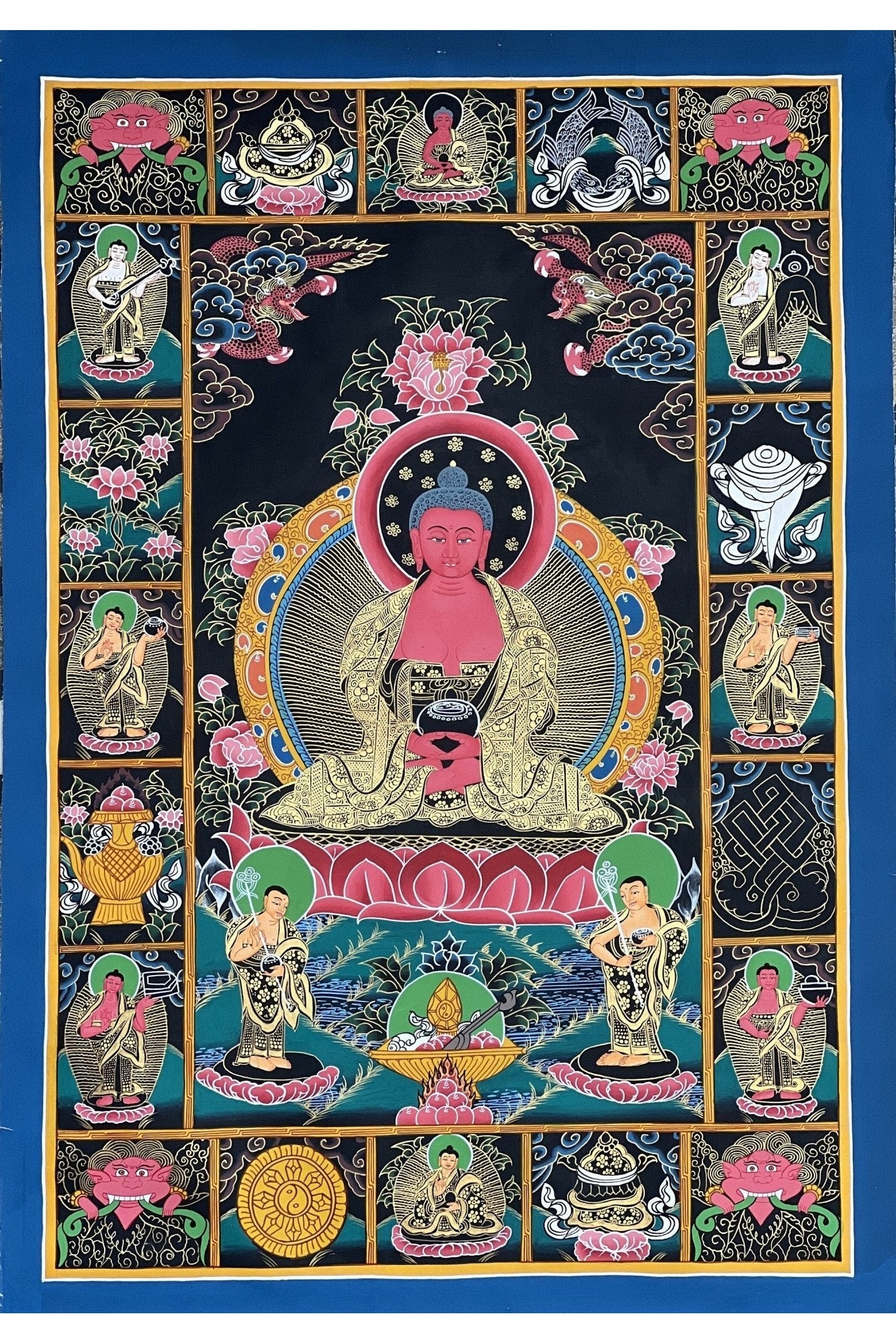 Amitabha Buddha/ Pure Land Sukhavati Large Masterpiece Original Tibetan Compassion Meditation Thangka Painting - Tibetan Thangka Art