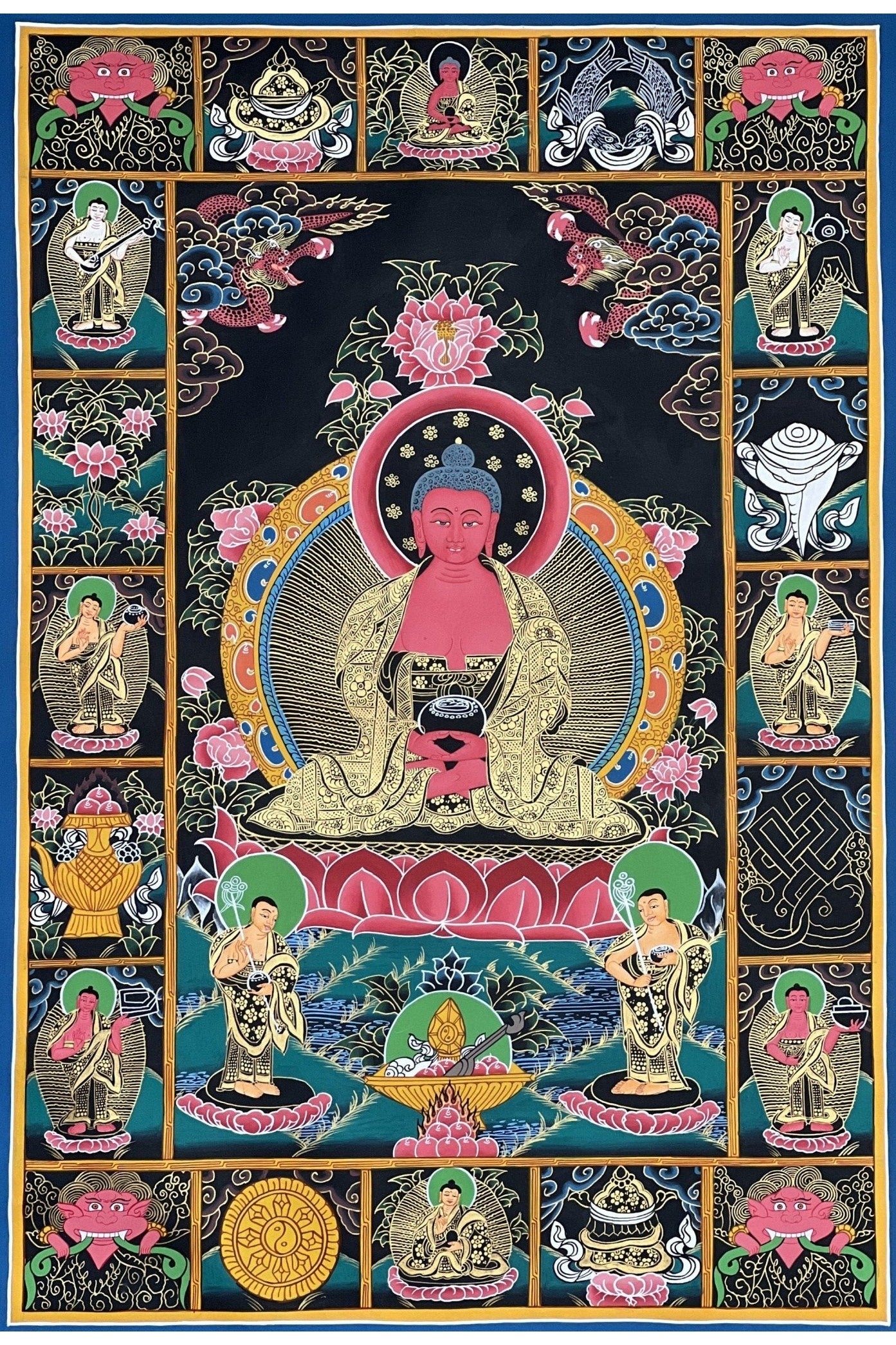 Amitabha Buddha/ Pure Land Sukhavati Large Masterpiece Original Tibetan Compassion Meditation Thangka Painting - Tibetan Thangka Art