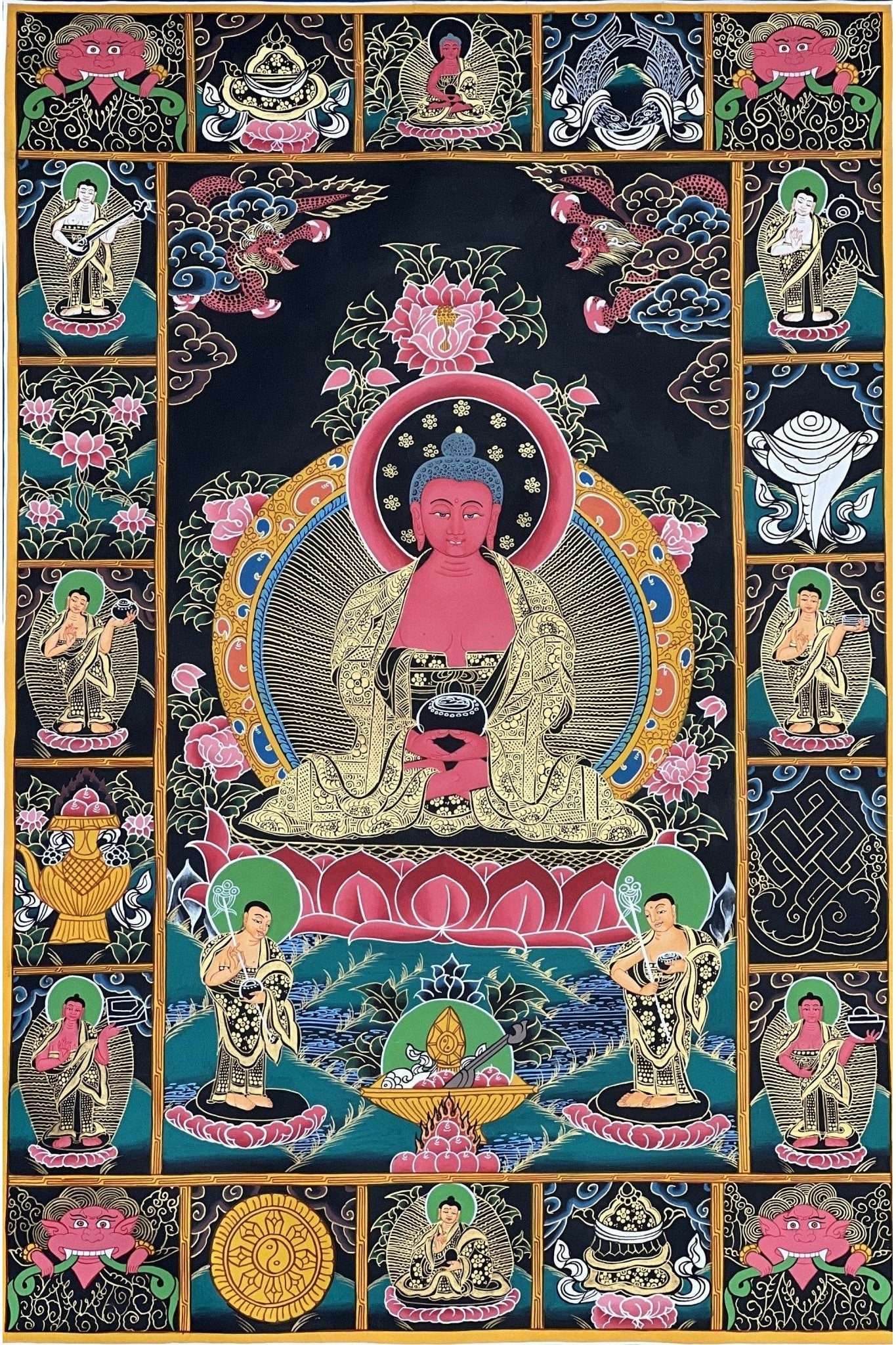 Amitabha Buddha/ Pure Land Sukhavati Large Masterpiece Original Tibetan Compassion Meditation Thangka Painting - Tibetan Thangka Art